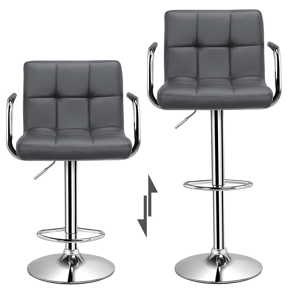 Gray Faux Leather Adjustable Swivel Counter Bar Stools V854