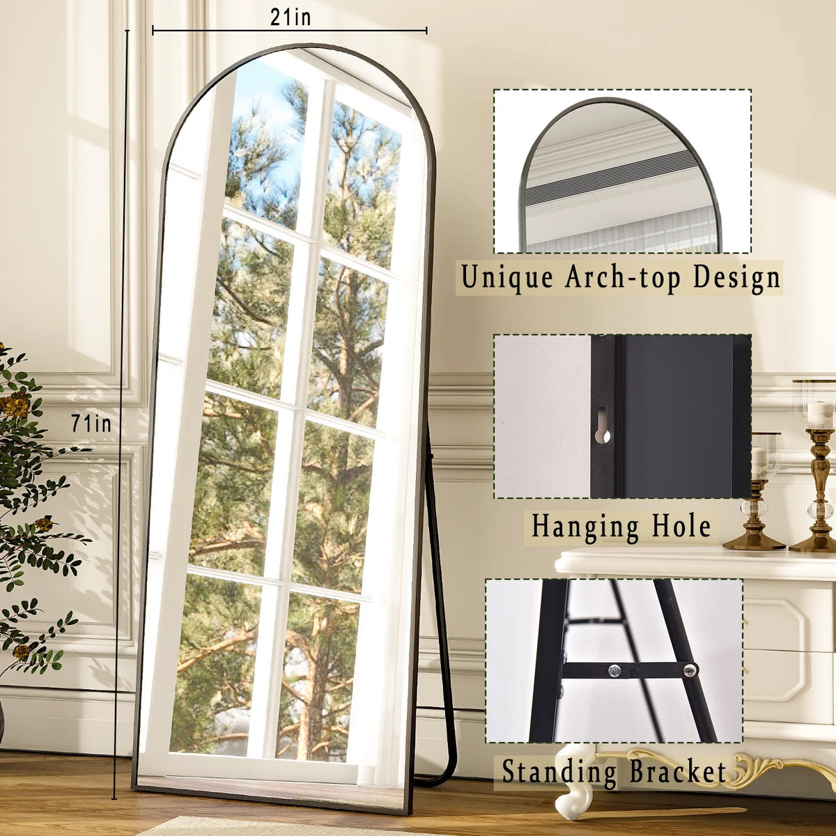 31x71 Black Arched Full Length Floor Mirror U672