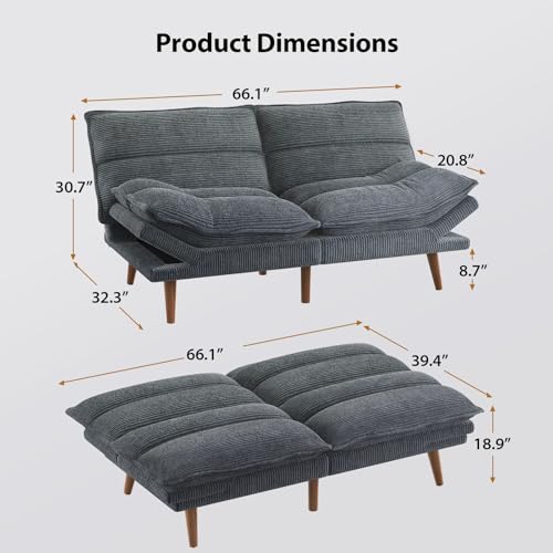 Grey Corduroy Convertible Futon Sofa Bed U444