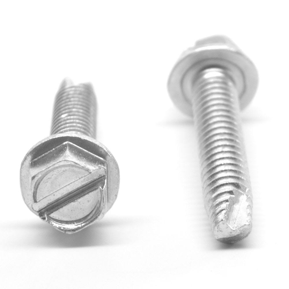 #10-32 x 3/8 Fine Thread Thread Cutting Screw Slotted Hex Washer Head Type 23 Low Carbon Steel Zinc Plated B110