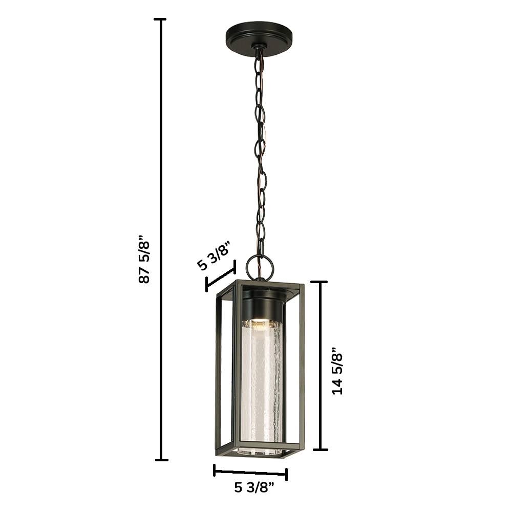 Outdoor Pendant Light Matte Black Clear Seedy Glass 8W LED I321