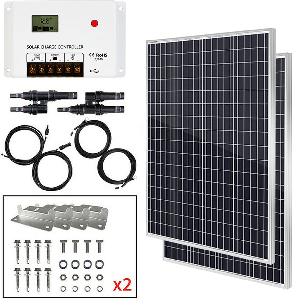 200W Monocrystalline Solar Panel Kit with 30A PWM Charge Controller P585