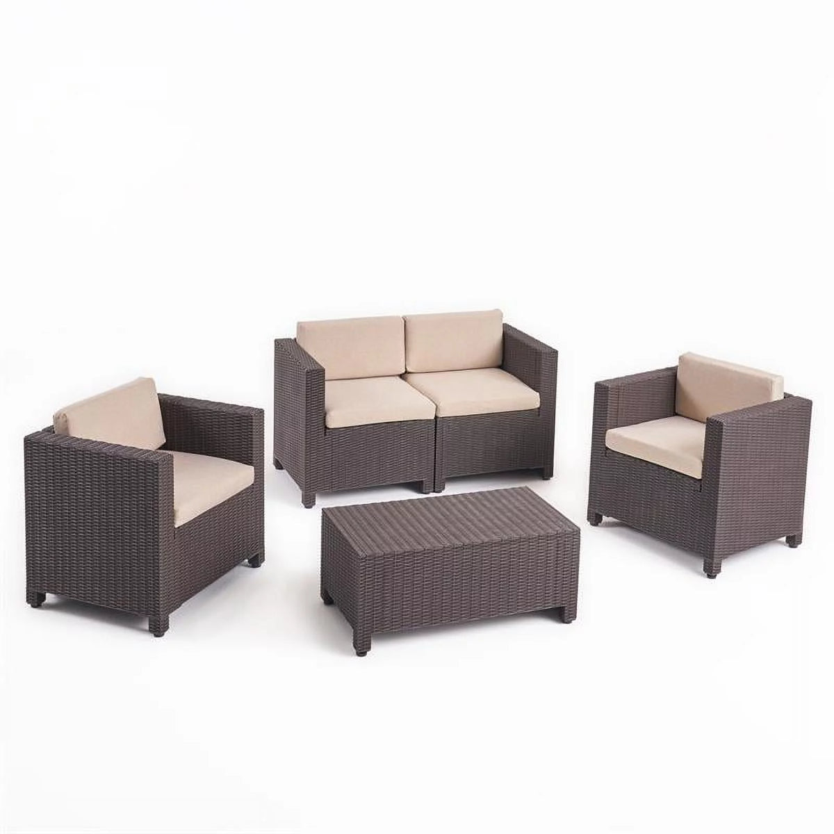 Brown 4 Seater Faux Wicker Chat Set F545