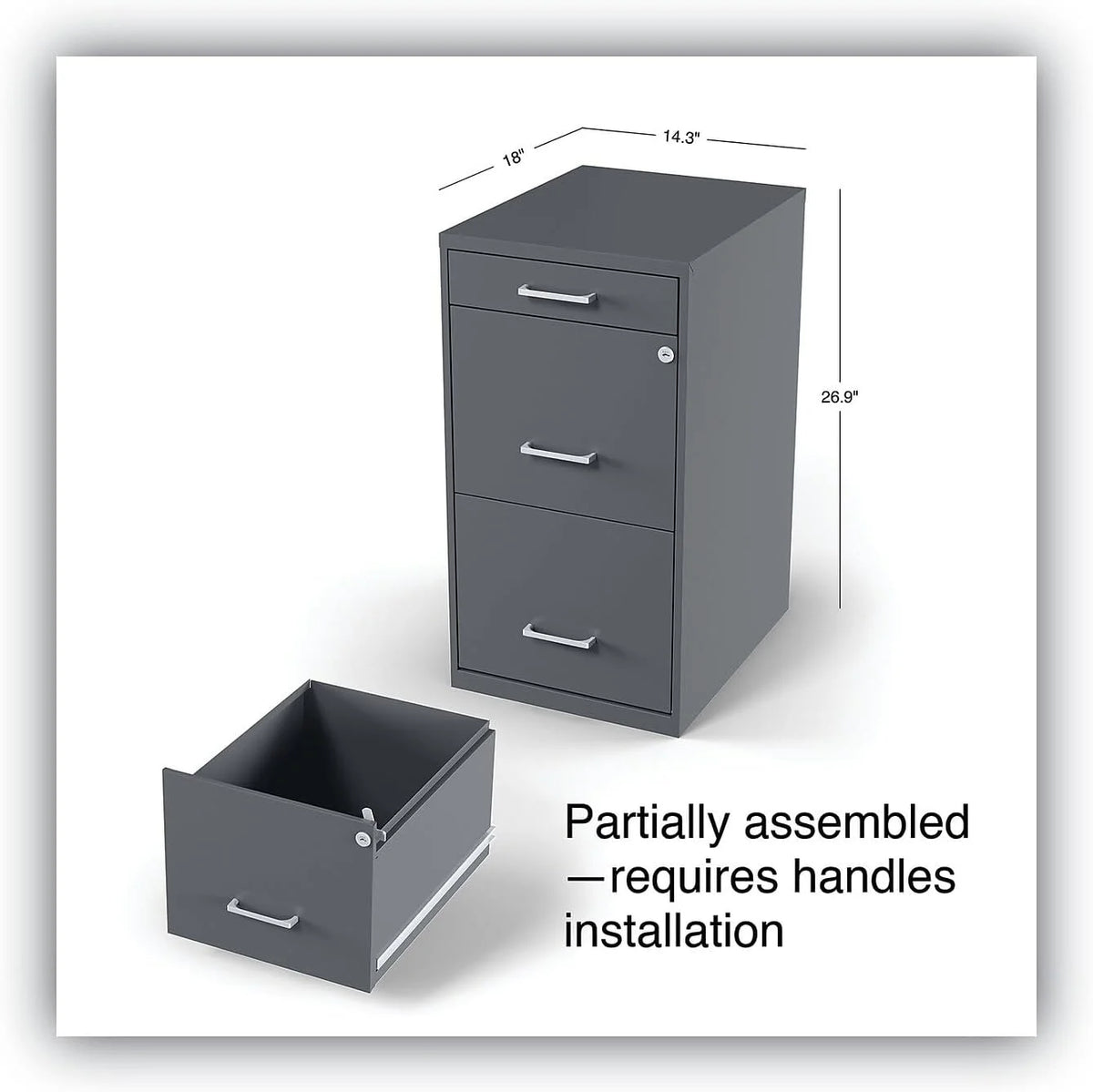 Charcoal 3-Drawer Vertical File Cabinet H1317