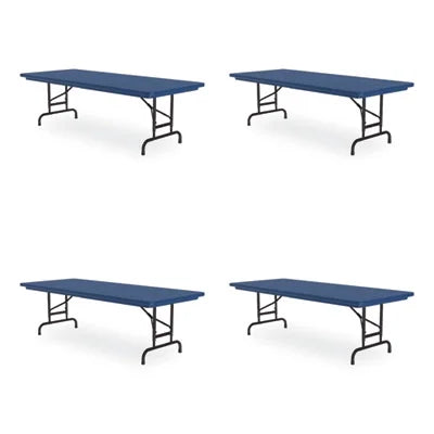 Adjustable Folding Tables, Rectangular, 60" x 30" x 22" to 32", Blue Top, Black Legs E21510