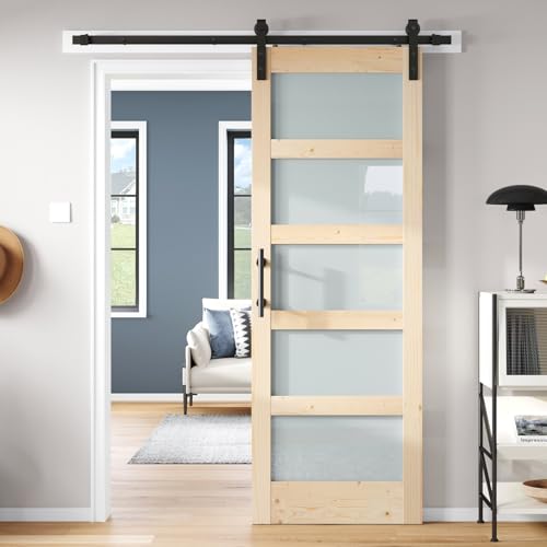 42x84 inch Frosted Glass Sliding Barn Door with Hardware Kit C74070