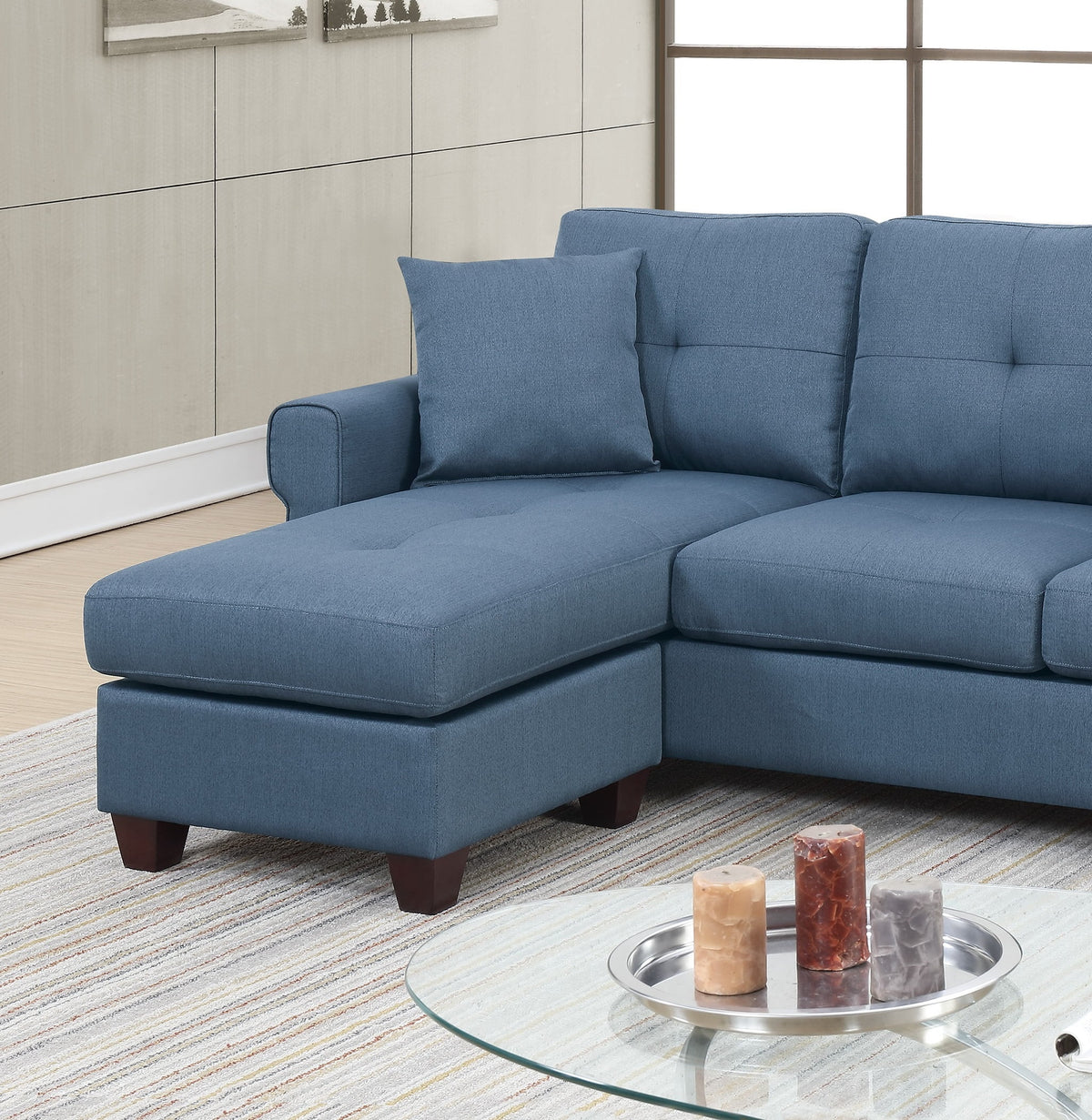 Blue Reversible Sectional Sofa Chaise O794