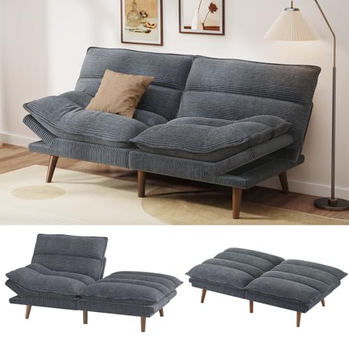 Grey Corduroy Convertible Futon Sofa Bed U444