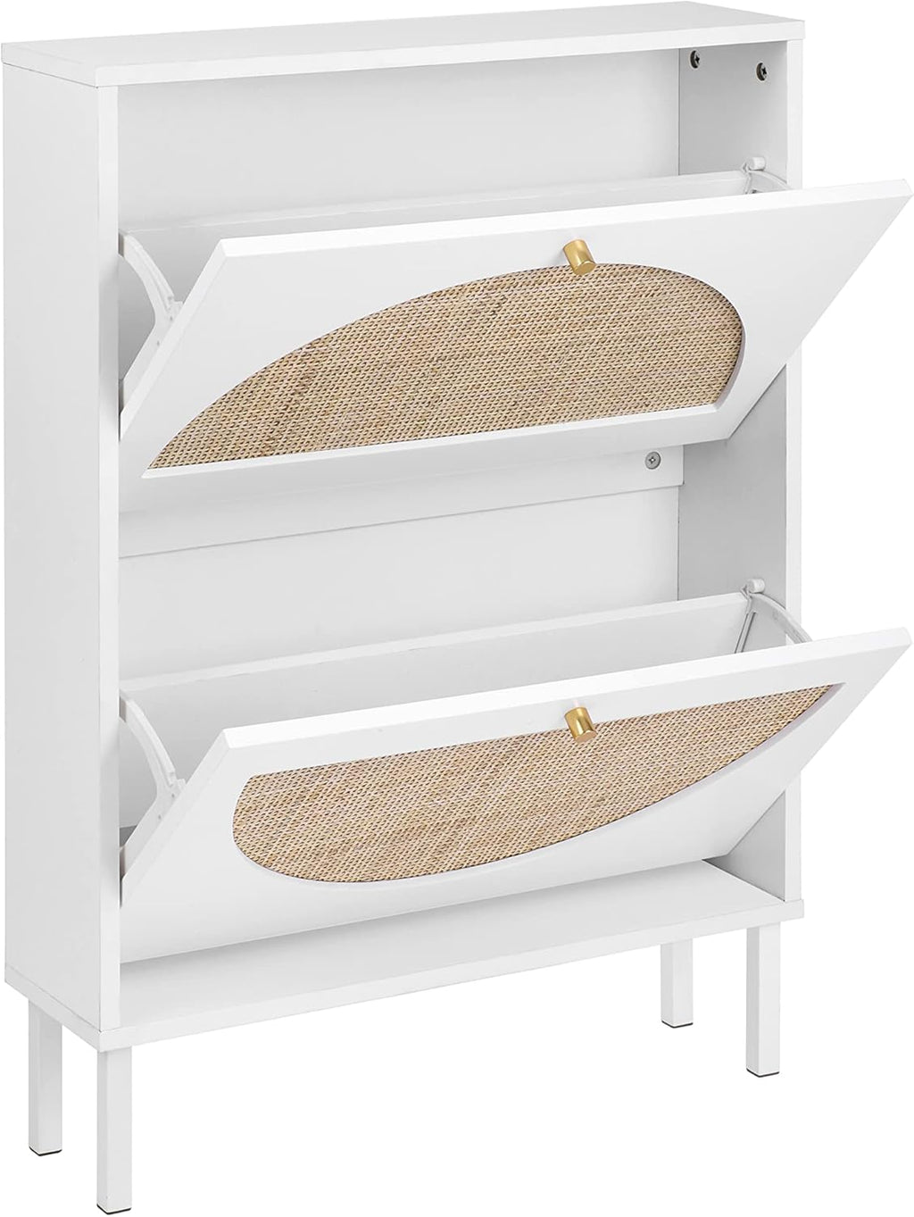White 2-Drawer Shoe Cabinet with Rattan Doors Z2457