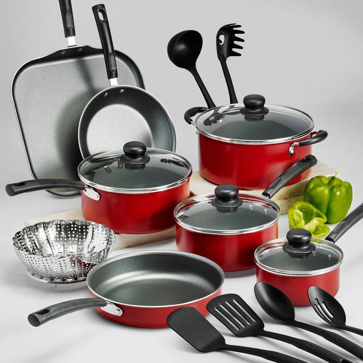18 Pieces Non-stick Cookware Set, Red E81586