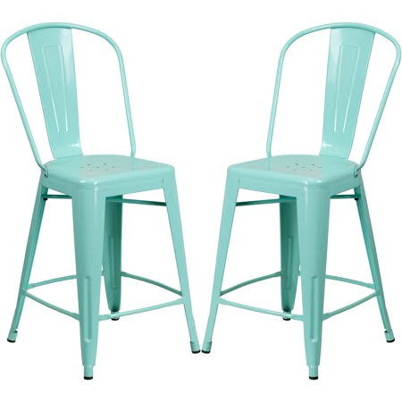 Mint Green Metal Counter-Height Stool 4 Stools D445
