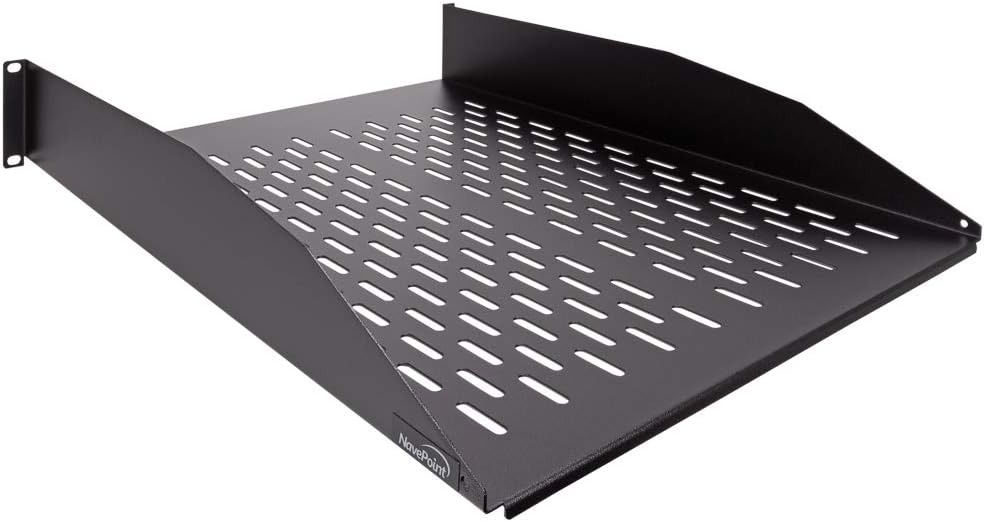 2U 19-Inch Vented Rack Mount Server Cabinet Shelf Black E12202