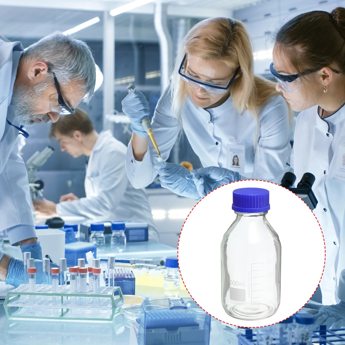 500mL Clear Graduated Glass Storage Bottle Blue Cap 2 Pack F20783