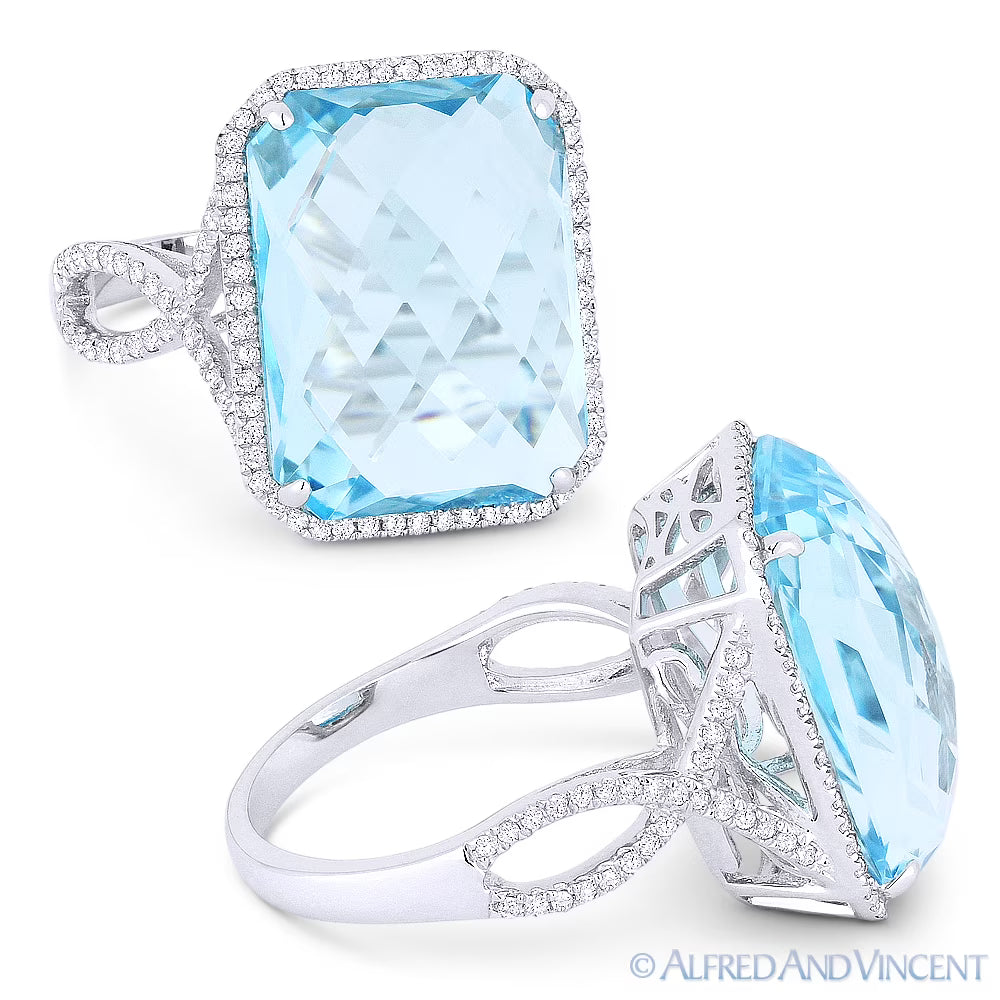 14k White Gold Blue Topaz Diamond Cocktail Ring E422278