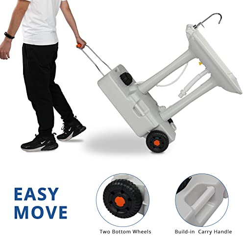 Portable Hand Wash Basin Stand with Towel Holder & Soap Dispenser & Wheels W88006