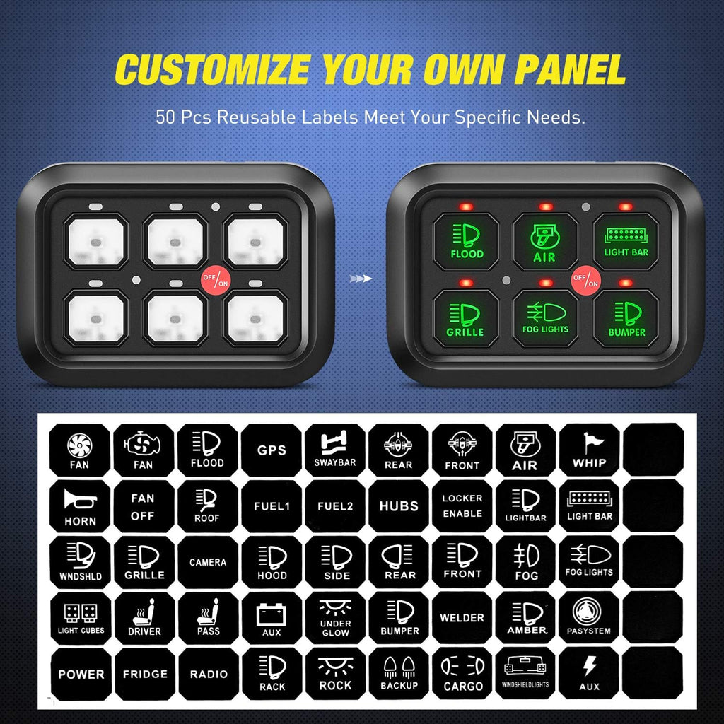 6 Gang Switch Panel Circuit Control Relay System with Fuse Wiring Harness Automatic Dimmable ON-Off LED Switch Pod D140527