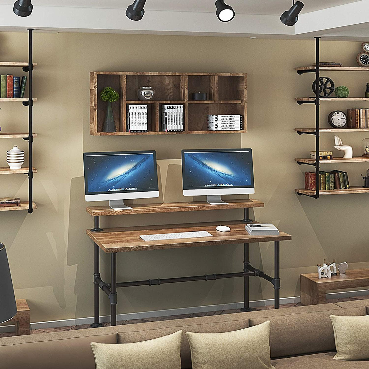 28 Inch Industrial Pipe Table Legs Set with Monitor Shelf Support G387
