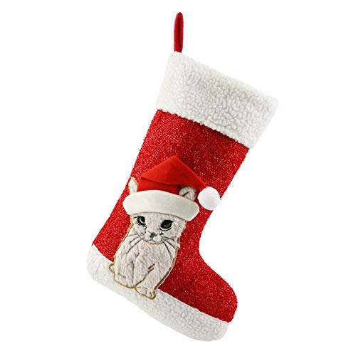 18’’ Red Felt Cat Christmas Stocking E133