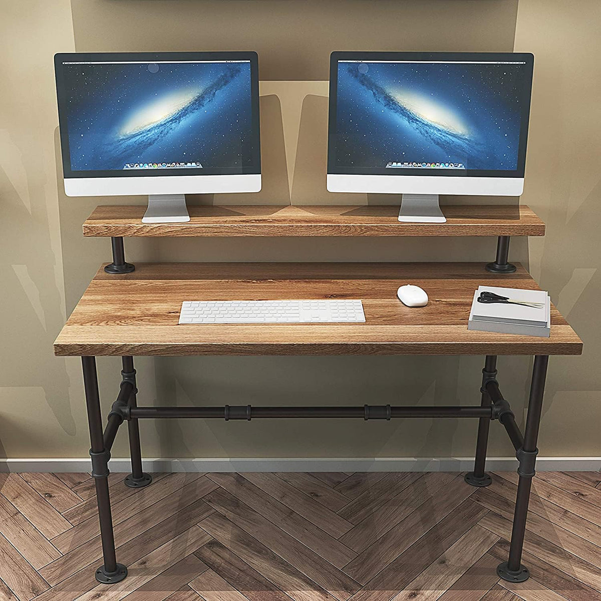 28 Inch Industrial Pipe Table Legs Set with Monitor Shelf Support G387