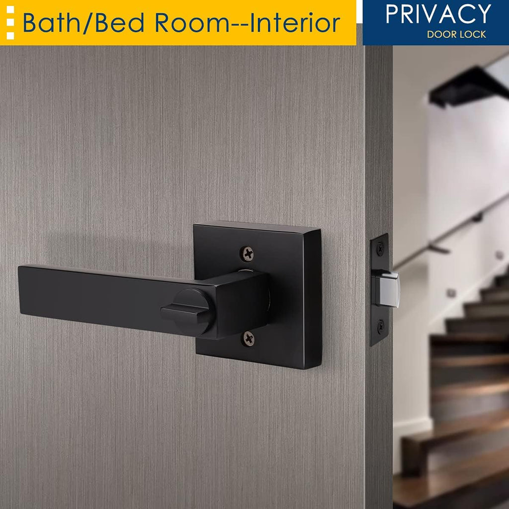 Matte Black Privacy Door Lever with Lock S481
