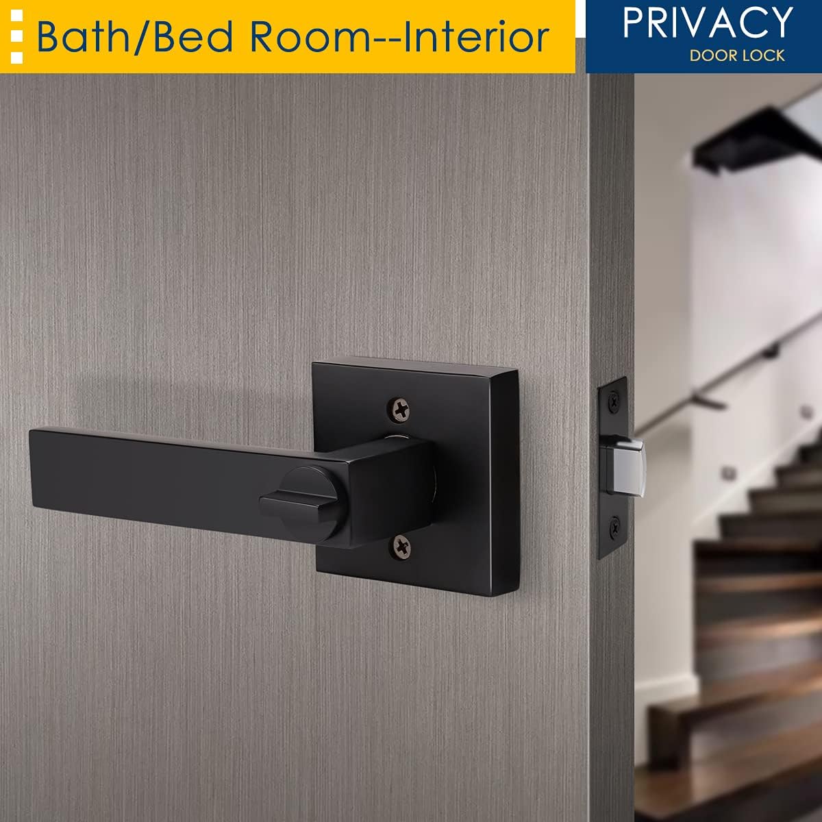 Matte Black Privacy Door Lever with Lock S481
