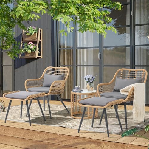 3 Piece Wicker Patio Bistro Set with Glass Top Table N583
