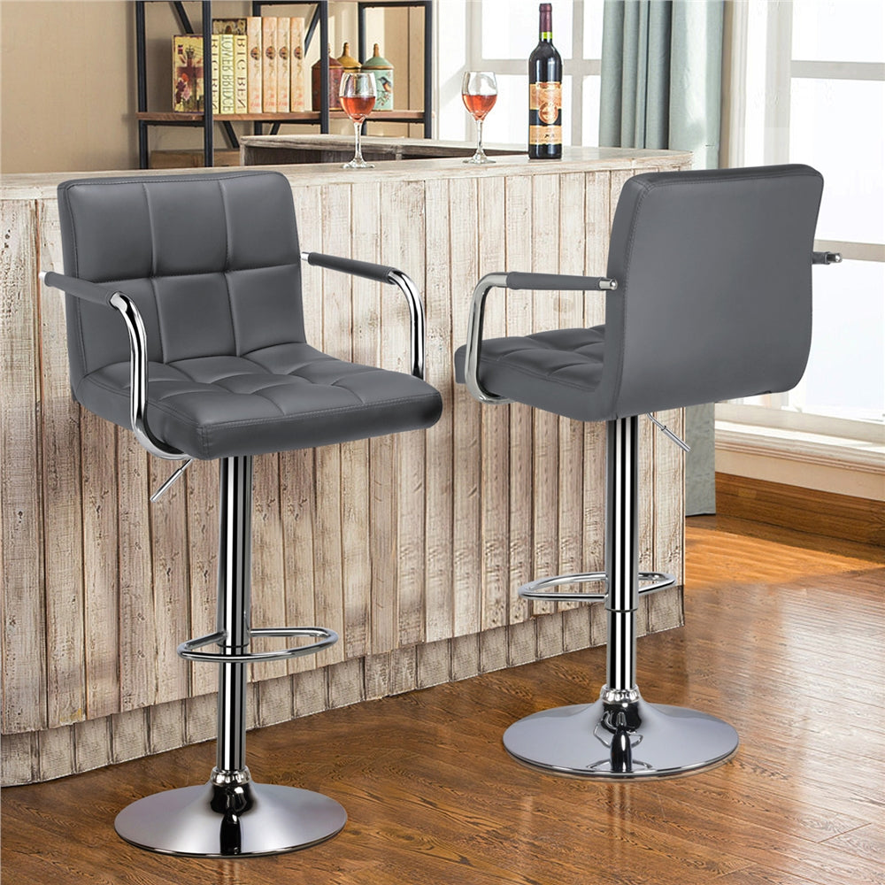 Gray Faux Leather Adjustable Swivel Counter Bar Stools V854