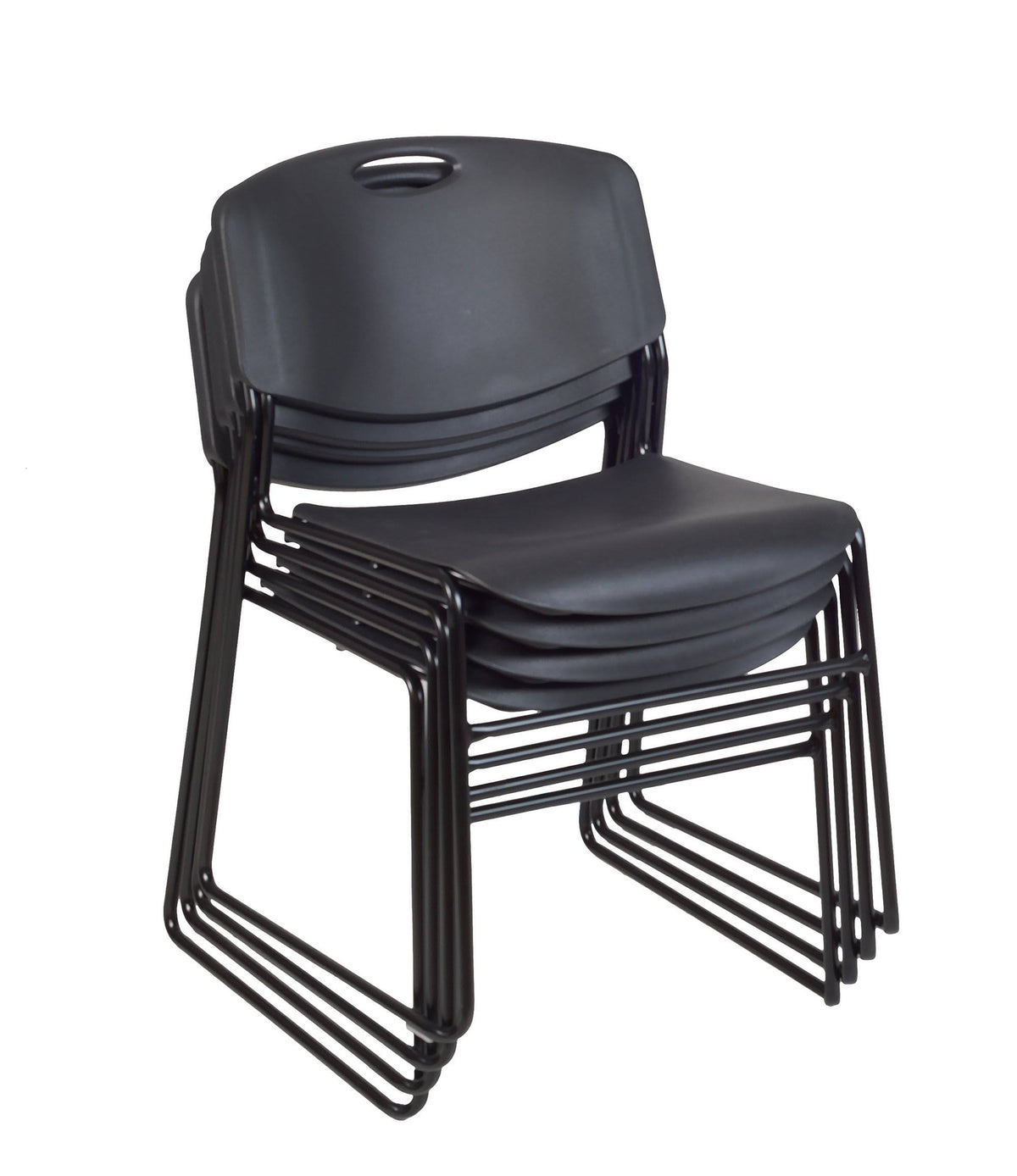 Mahogany Square Breakroom Table & 4 Black Stack Chairs O258443