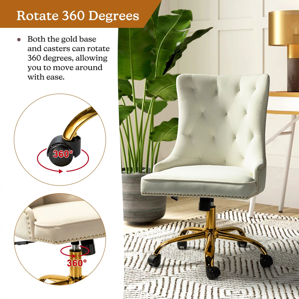 Velvet Tufted Wingback Upholstered Swivel Adjustable Office Chair O830