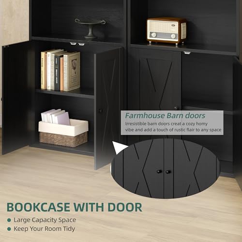 Black 6 Shelf Bookshelf with Doors U236766