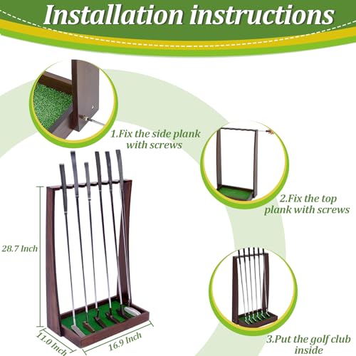Wooden Golf Club Stand with Artificial Grass Mat, Holds 6 Clubs Z34779