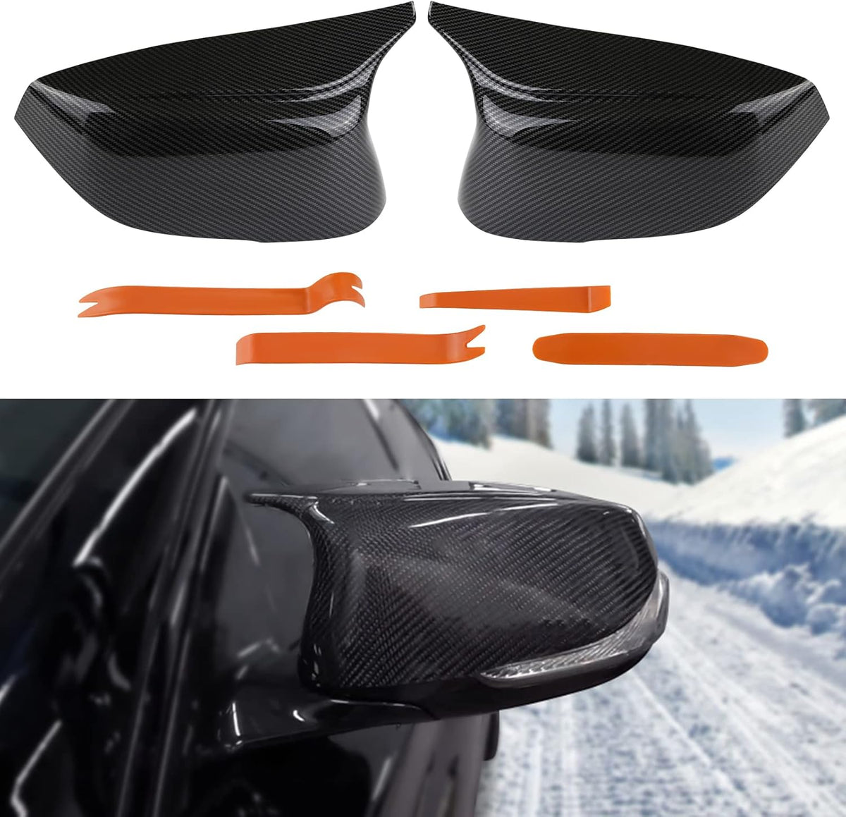 Carbon Fiber Side Door Mirror Cover Cap 2PCS I2684