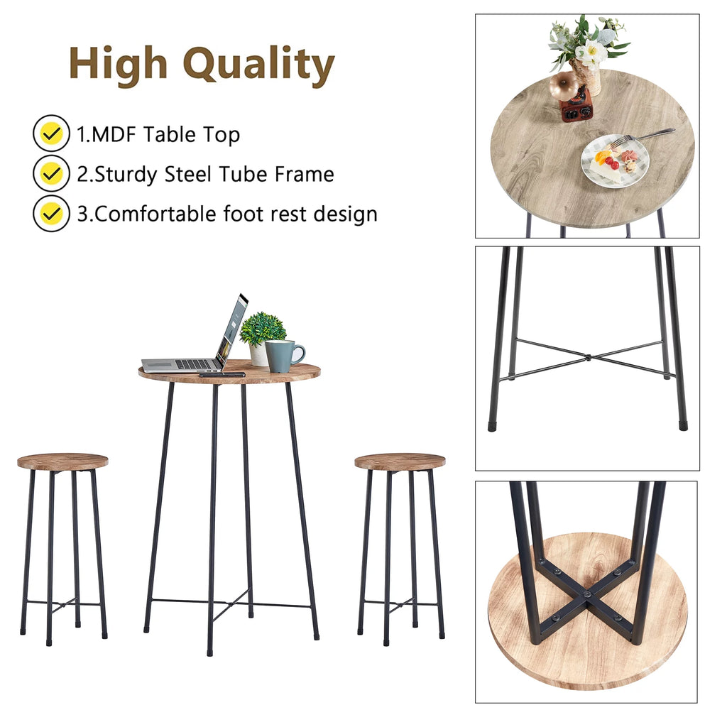 3-Piece Round Bar Table Set with 2 Stools K987008