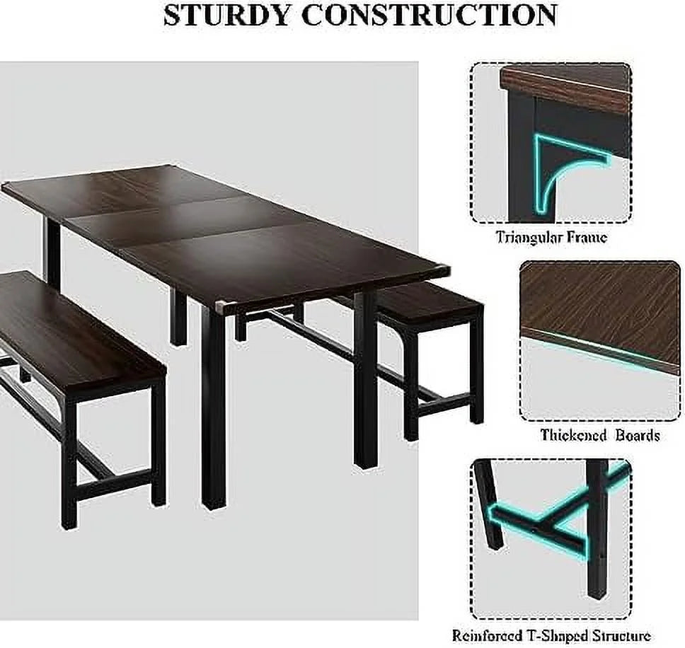 3-Piece Extendable Dining Table Set with 2 Benches T453773