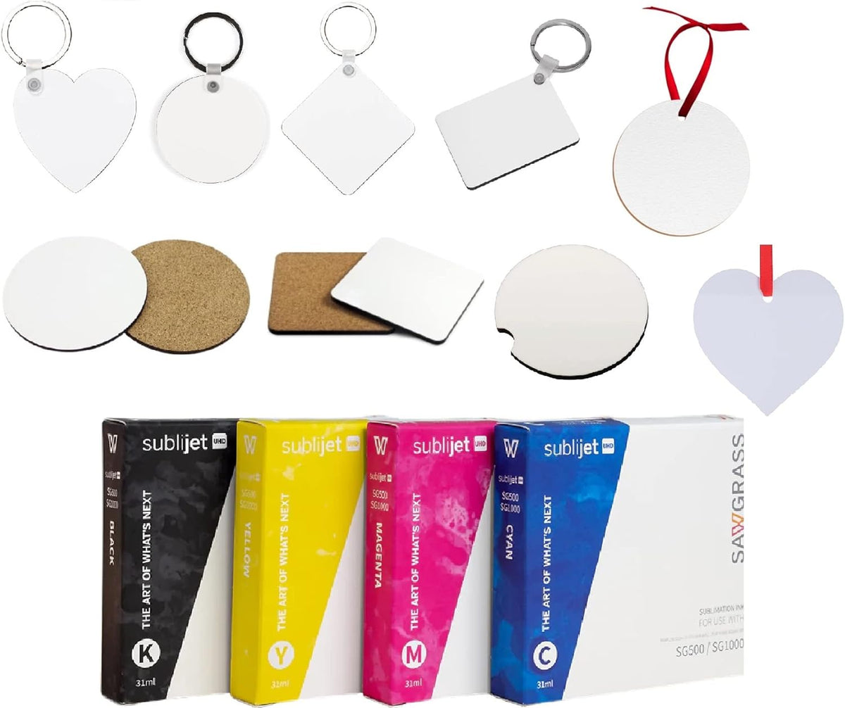 Sublimation Printer Bundle with Sublijet UHD Inks Sublimation Paper 8.5x11 & Blanks (White) U429379