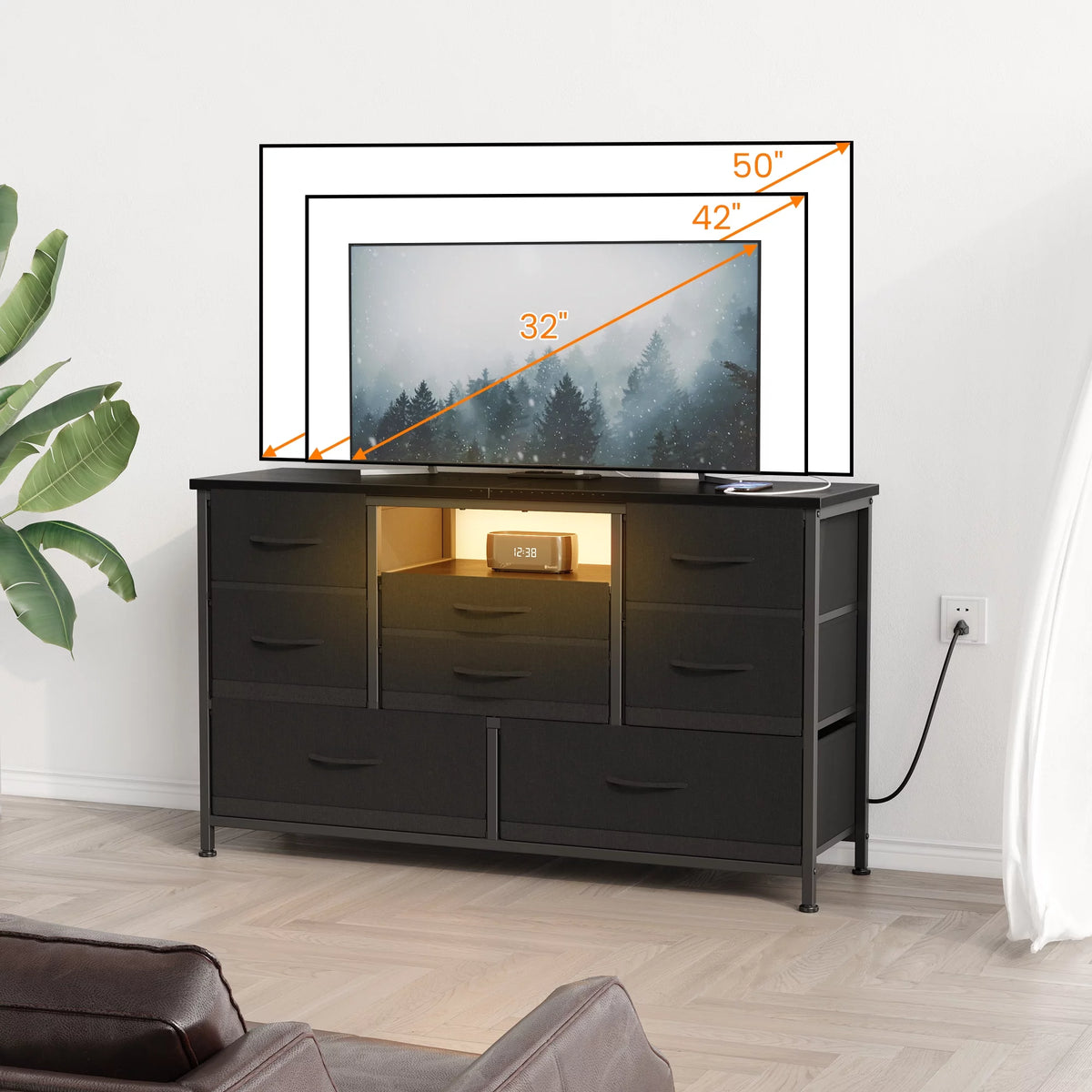 8 Drawer Dresser TV Stand with Electrical Outlet and LED Lights A69872