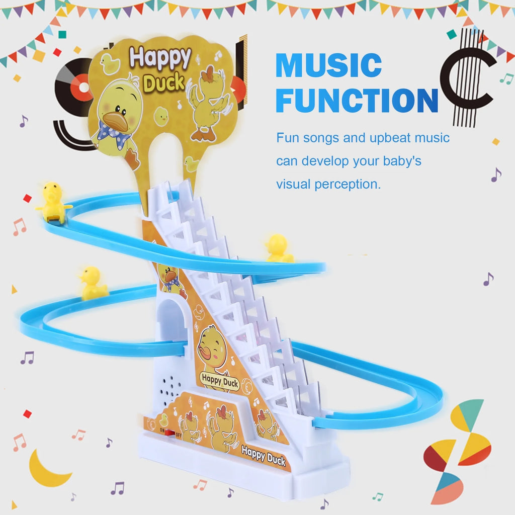 Electric Duck Roller Coaster Toy Climbing Stairs Slide Set F55296
