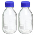 500mL Clear Graduated Glass Storage Bottle Blue Cap 2 Pack F20783