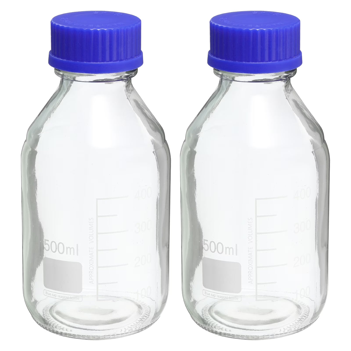 500mL Clear Graduated Glass Storage Bottle Blue Cap 2 Pack F20783