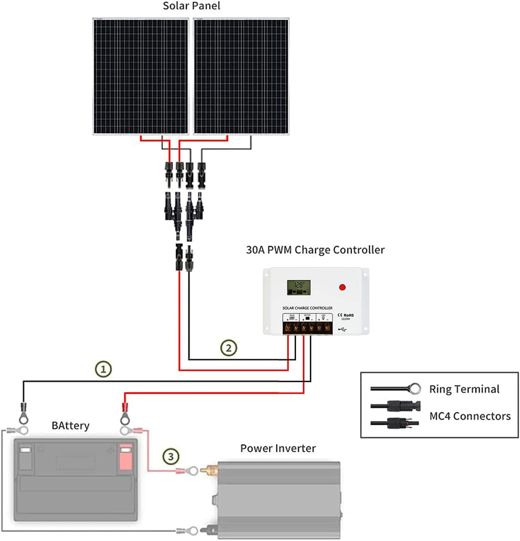 200W Monocrystalline Solar Panel Kit with 30A PWM Charge Controller P585