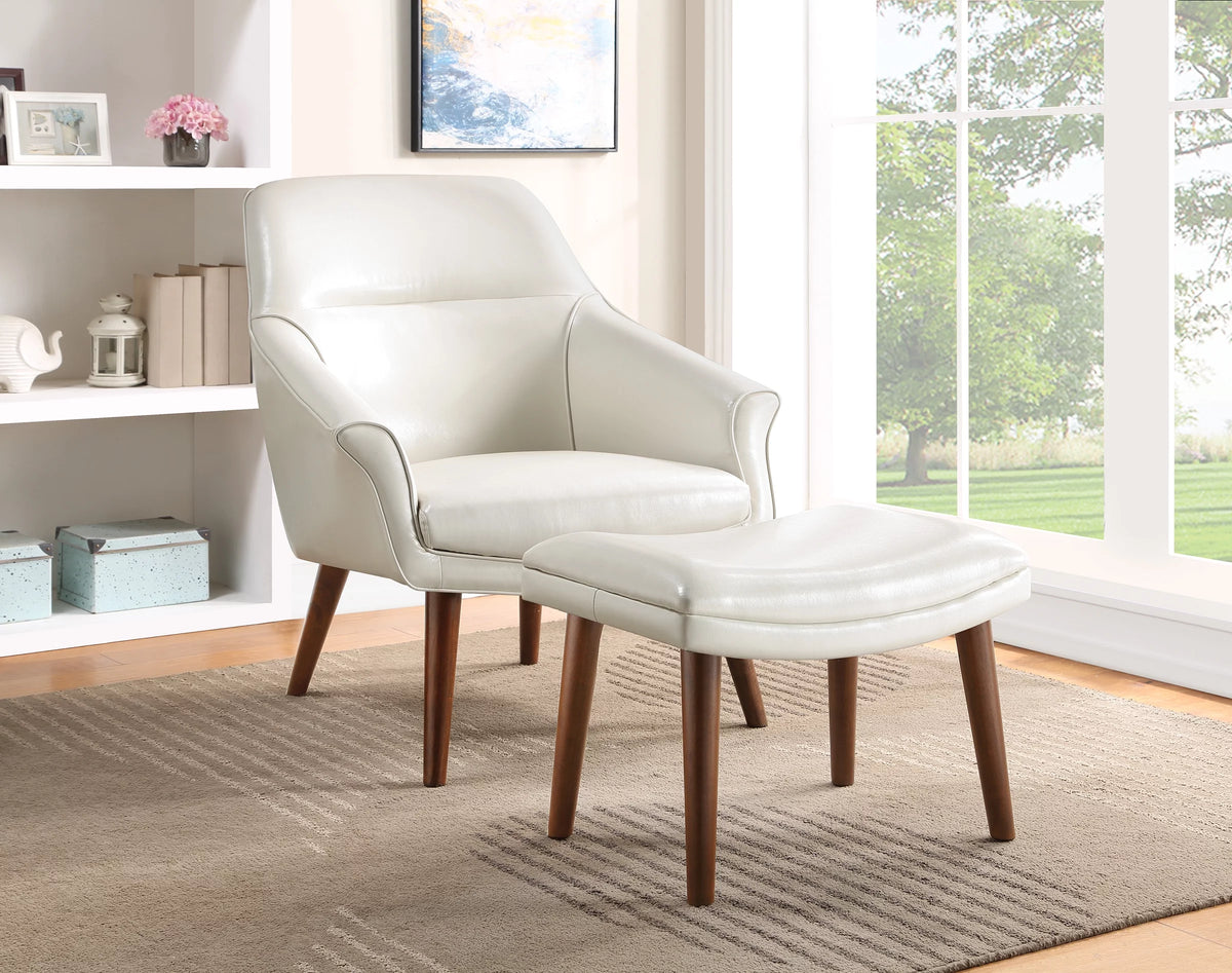 Cream Faux Leather Chair and Ottoman B961