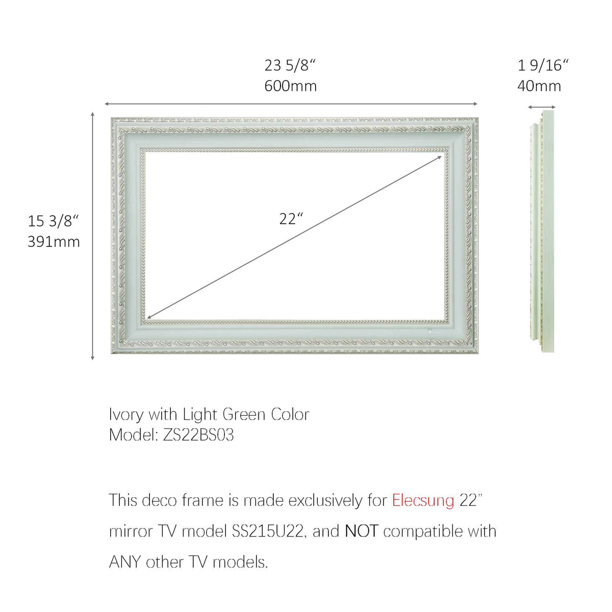 22" Smart Mirror TV with Antique White Frame P9997