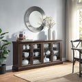 Rustic Grey Wood Sideboard Buffet with Storage Cabinet, Glass Doors, and Adjustable Shelves A6020
