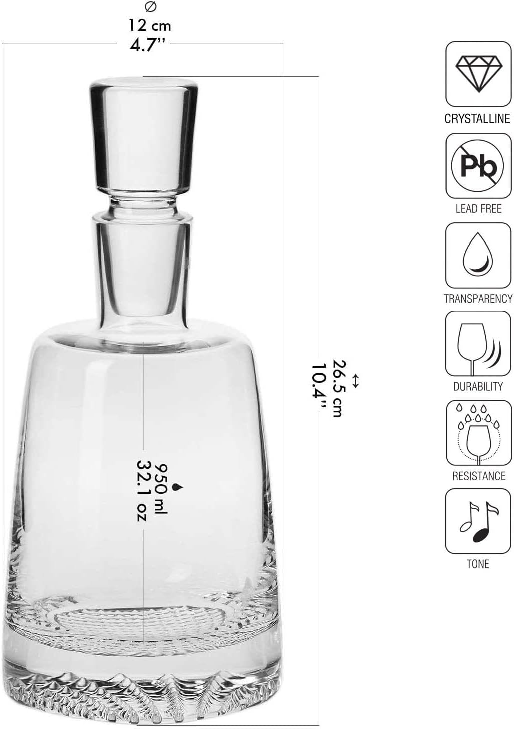 Whisky Glass Decanter Set with 32.1 oz Crystal Carafe and 6 Glasses G870