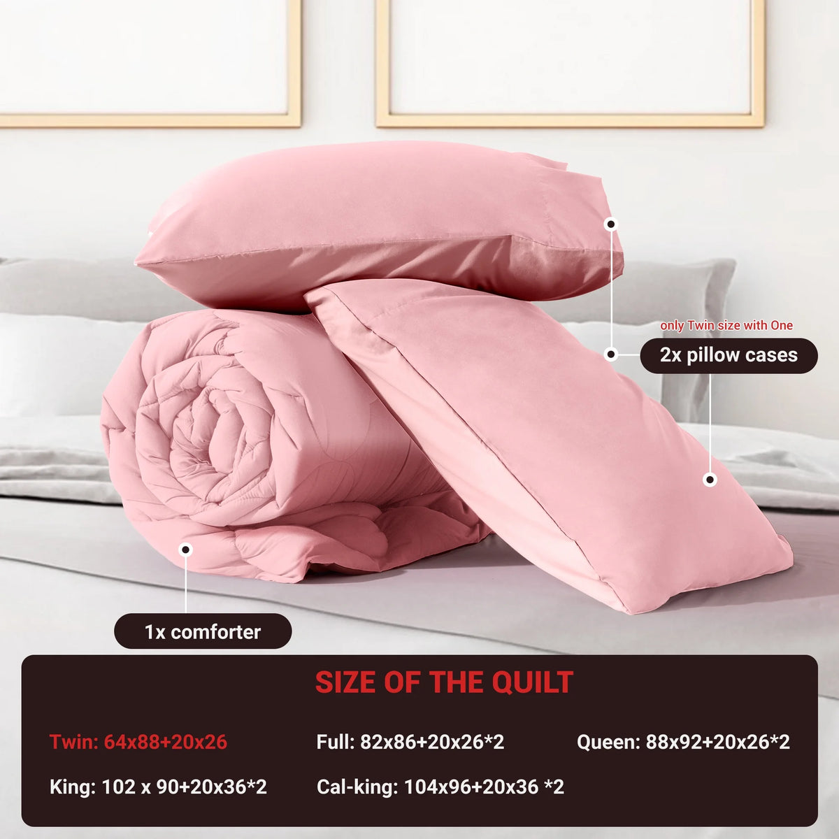 3 Pieces Reversible California King Pink Comforter Set G774