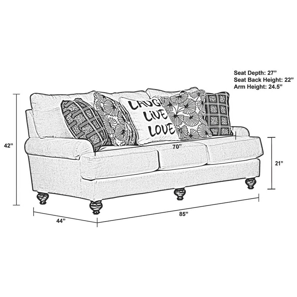 Ecru Off White Fabric 3 Seat Sofa with Accent Pillows K811576