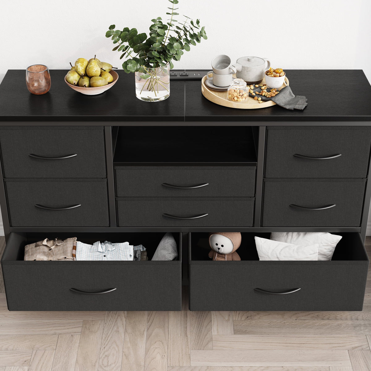 8 Drawer Dresser TV Stand with Electrical Outlet and LED Lights A69872