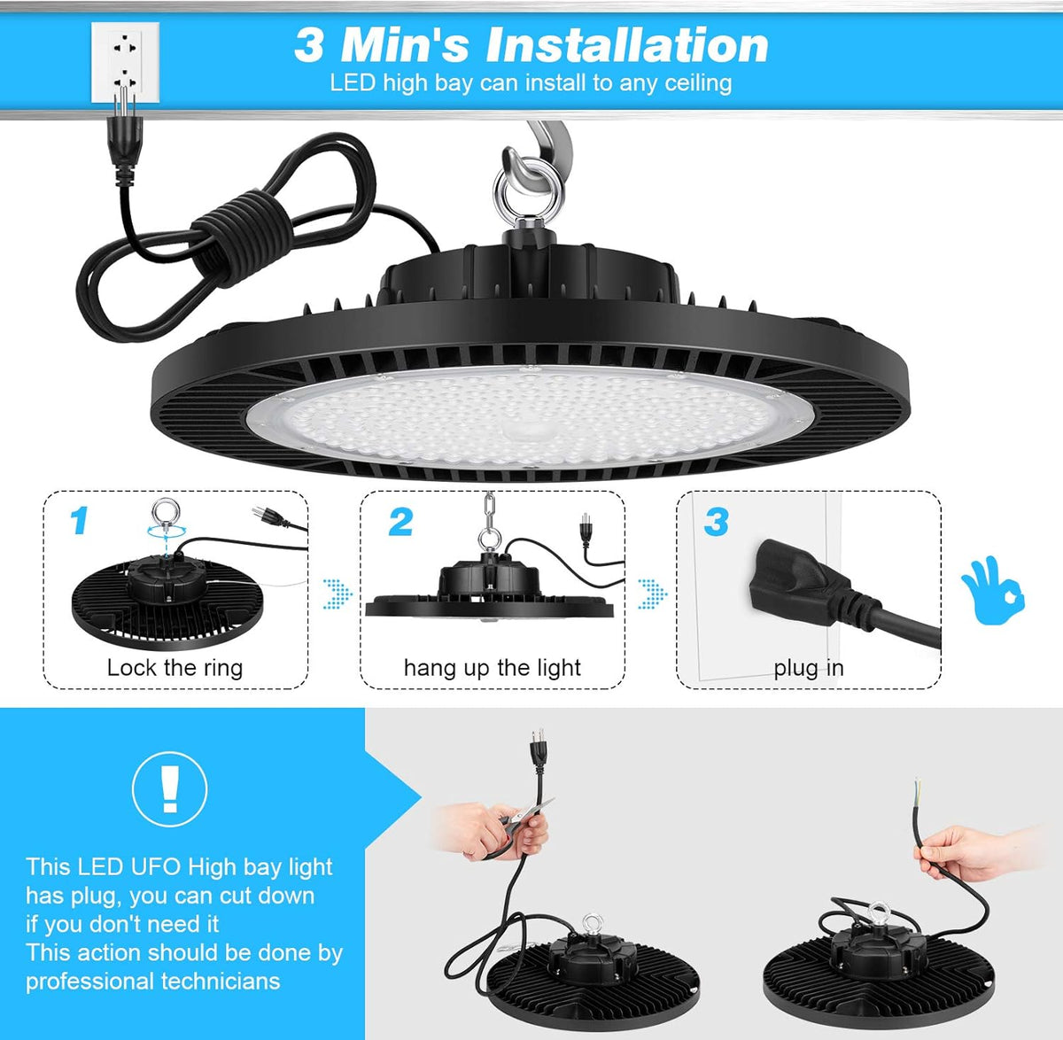 200W UFO LED High Bay Light Fixture, 28000LM, 5000K O695998