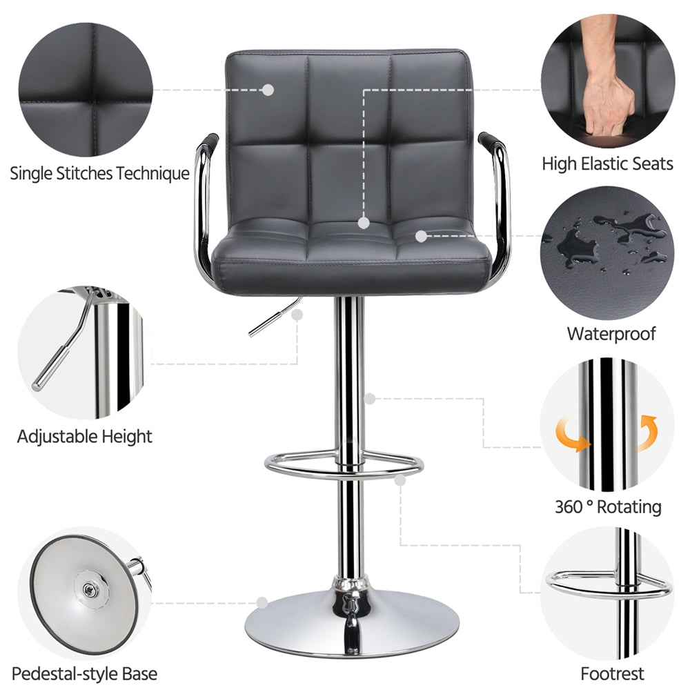 Gray Faux Leather Adjustable Swivel Counter Bar Stools V854