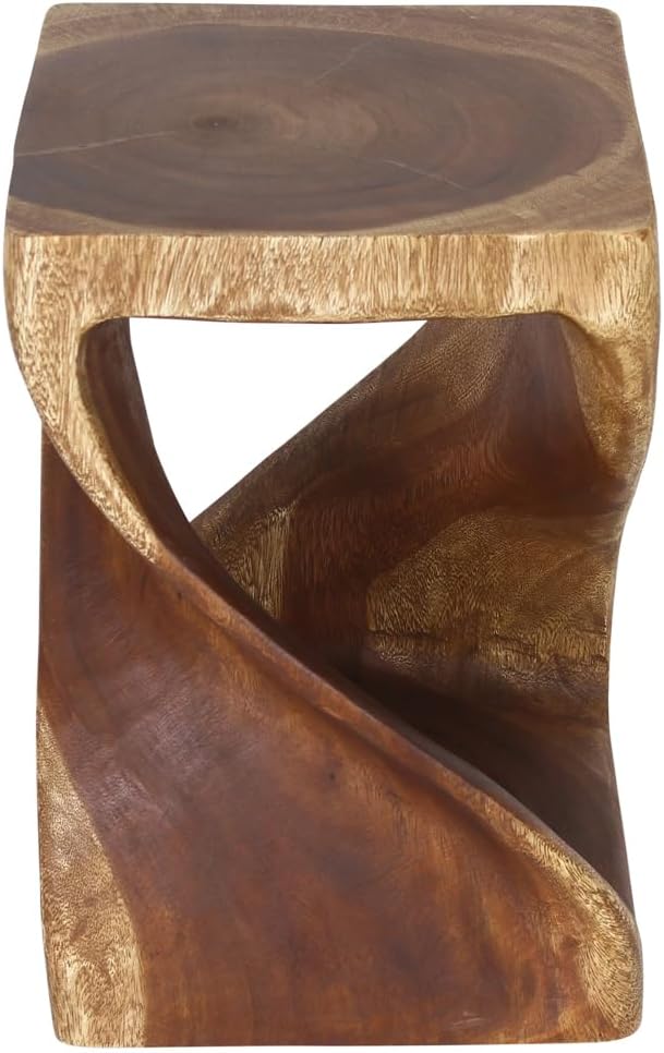 Wood Twist End Table 12 X 12 X 18 in High Walnut Oil U12501